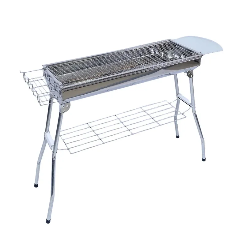 Durable Outdoor Full Barbecue Grill Camping Field Charcoal Skewers Stainless Steel Stove Household Folding Barbecue Grill