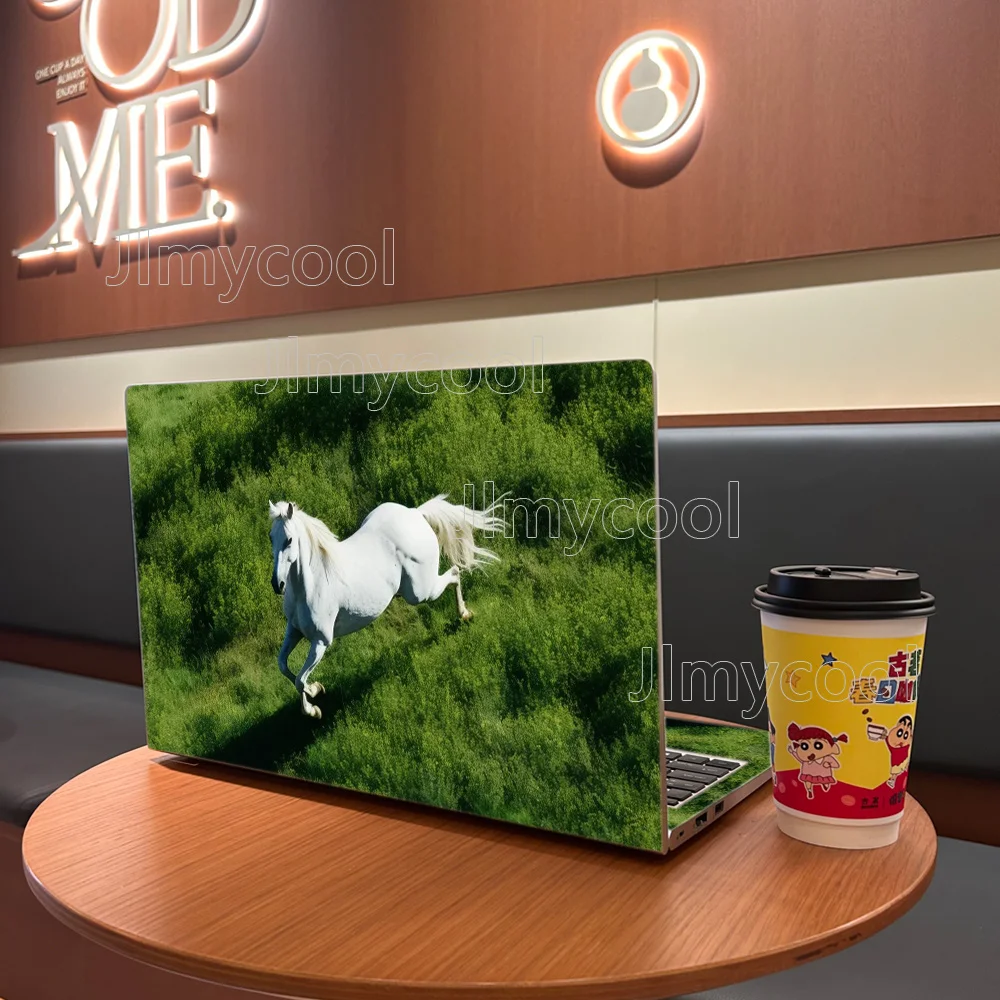 Lush Green Bush Galloping White Horse Laptop Skin Sticker Scratch Resistant Bubble Free Vinyl Decal Notebook Cover Decor