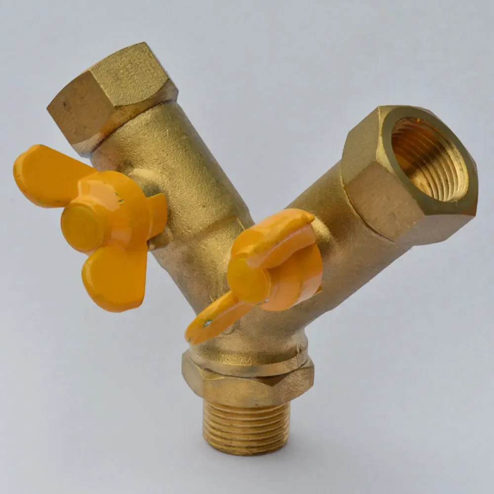 3/8 "BSP ذكر إلى أنثى Y شكل 3 منافذ صمام كروي نحاسي الفاصل الغاز الوقود LNG التبديل حديقة المنزل #3