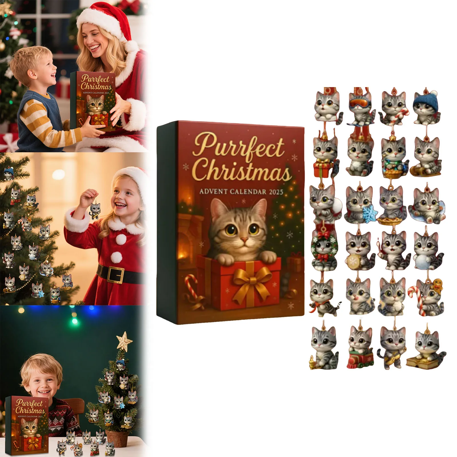 Balance de cuisine rechargeable avec minuterie Purrfect Christmas 2020, calendrier de l'avent Purrfect pour les amoureux des chats de Noël, minuterie de 2 minutes, brosse