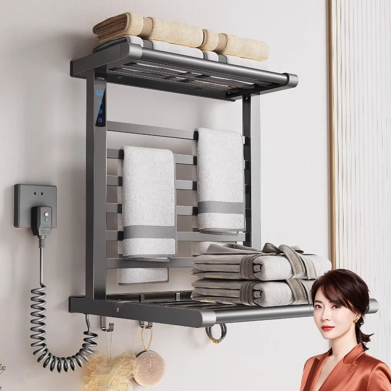 

Electric towel rack heating and drying bathroom shelf folding household intelligent storage rack