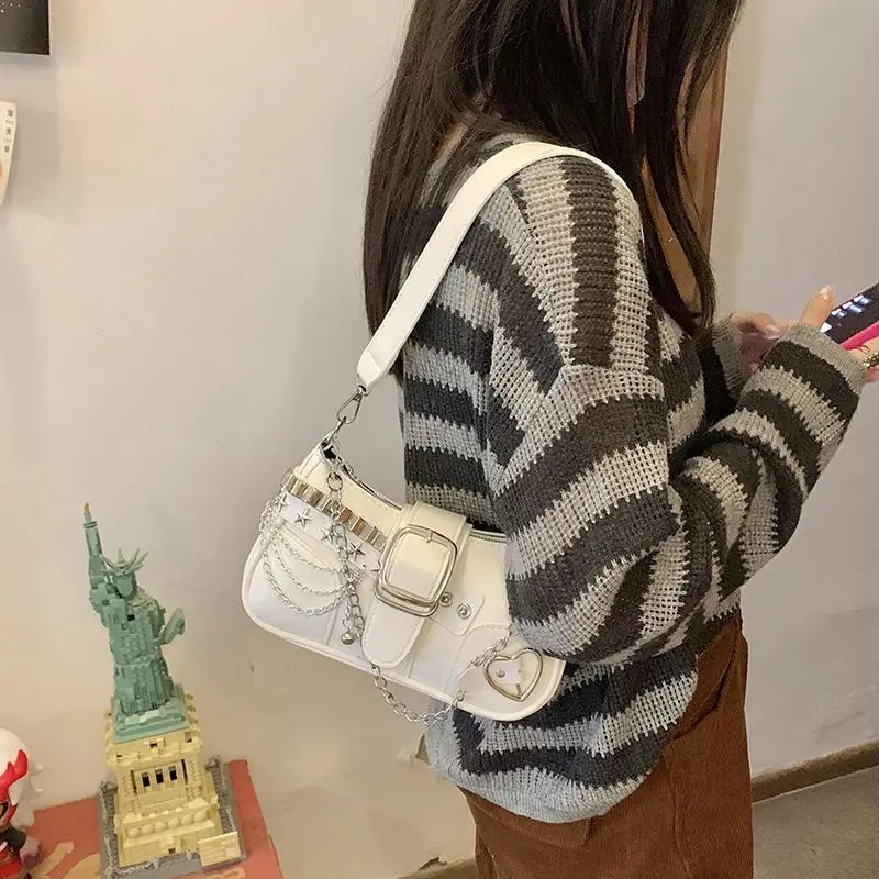موضة الساخن بنات ساحة حقائب كتف ريترو برشام ستار المرأة حقيبة تحت الإبط الحلو بولي Leather جلد الإناث حقائب يد بسلاسل محفظة الوردي
