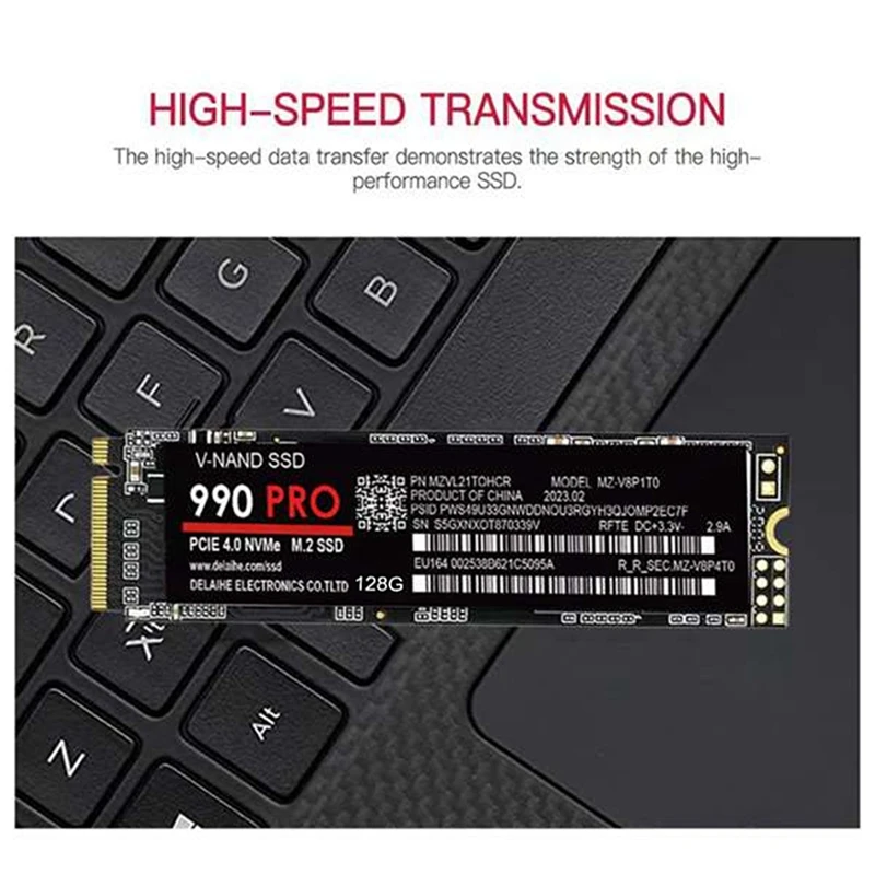 1 PCS 128G 990 PRO M.2 2280 SSD Pcie 4.0 Nvme Gaming Internal Hard Drive Black PCB For Laptop Desktop