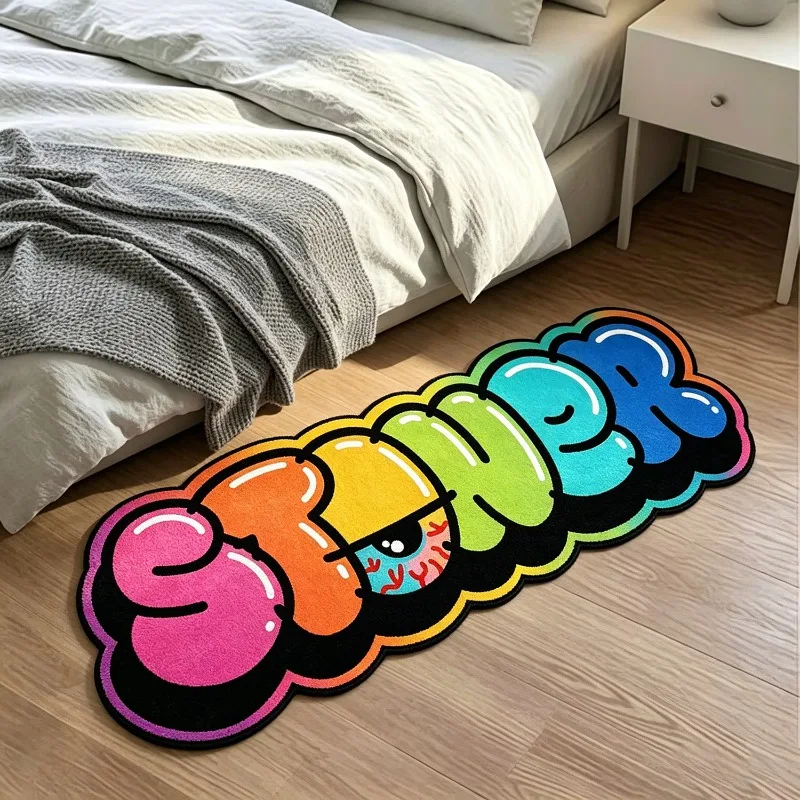American Street Art Letter Pattern Rug Creative Rainbow Graffiti Bedroom Bedside Plush Floor Mat Home Decor Living Room Carpet