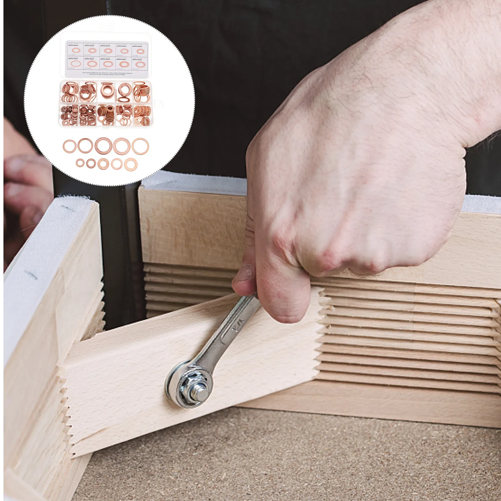 

200Pcs Copper Flat Washer Set Long-Lasting Sealing Washers Flat Gasket Box for Repair Use Copper Washer Sealing Gasket