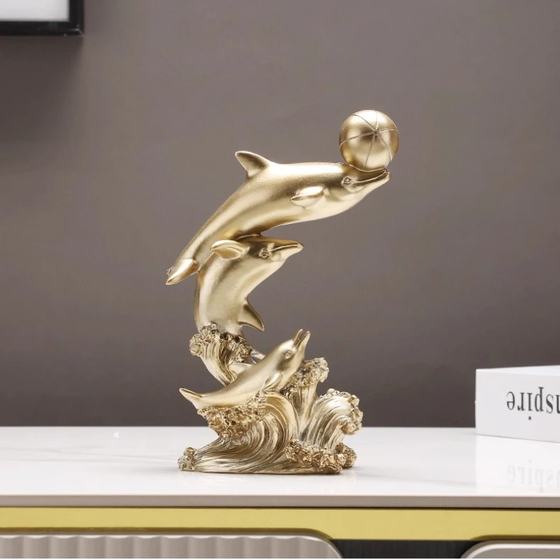 Golden Dolphin Ornaments Light Luxury Decorations Home Decor Living Room Foyer Desktop Wine Cabinet Handicrafts