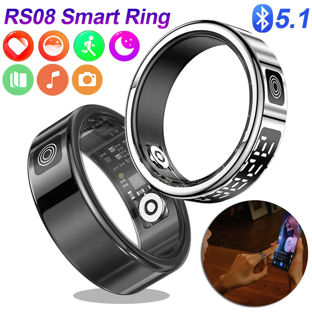 New RS08 Smart Ring Heart Rate Health Monitor 5ATM Waterproof Multi Sport Modes Health Blood Oxygen Tracker for Android iOS