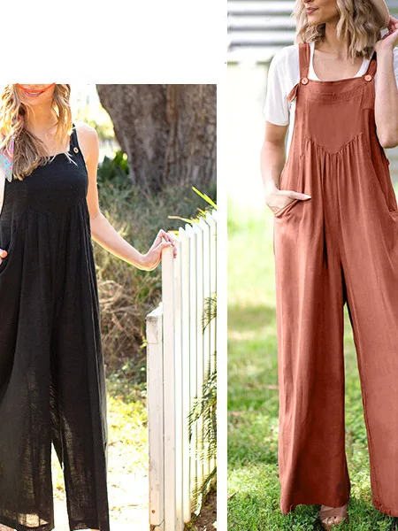 

Women's Faionable Loose Casual Overalls High Waist Wide Leg Pants Color Straps Long Pants Comfortable Commute Sle