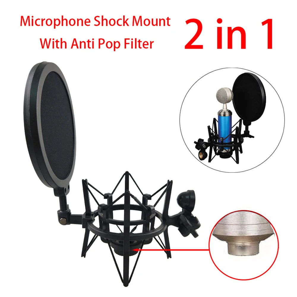 Microphone Shock Mount with Pop Filter Windscreen,Mic Shockmount to Reduce Vibration Noise For Recording Studio,Streaming