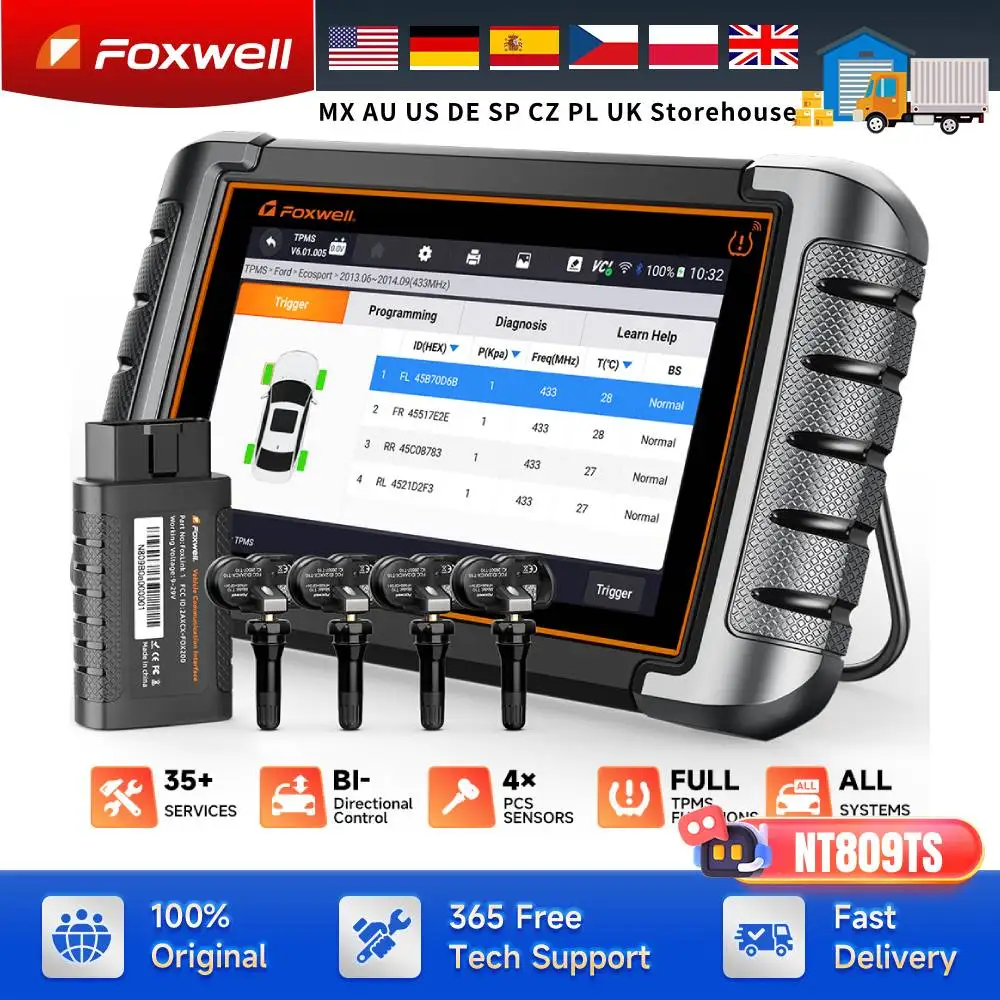 

FOXWELL NT809TS Инструмент для программирования TPMS Все системы Диагностическое двунаправленное управление 30+ Сброс OBD2 Bluetooth Автомобильный сканер