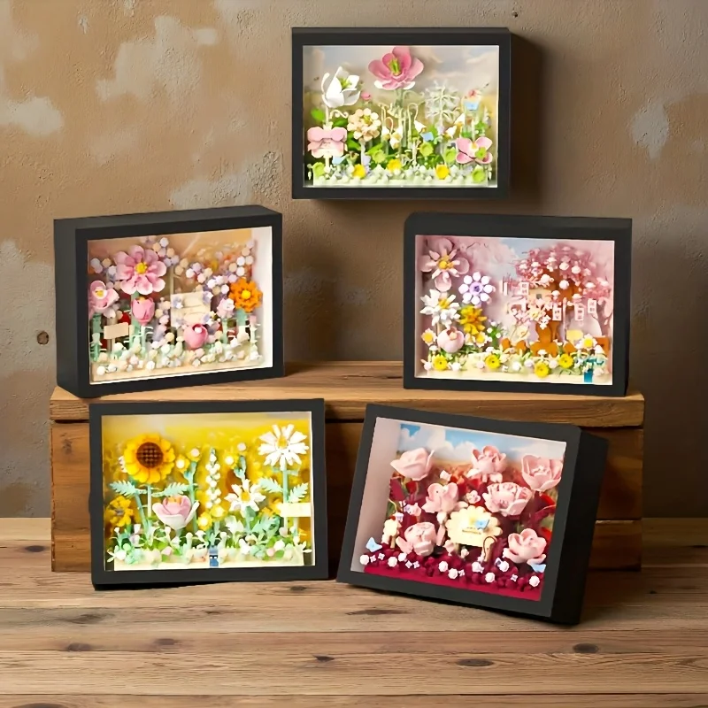 Zestaw do składania kwiatowego drzewka życzeń - Miękkie i żywe kolory, łodygi kwiatowe z kwiatami, kształt serca