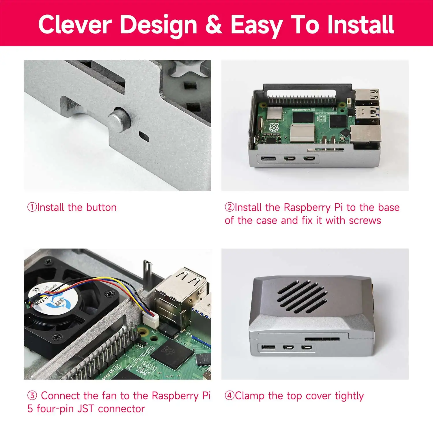 Raspberry Pi 5 ABS casing perak gratis PWM kipas pendingin tahan debu dan anti-tabrakan kompatibel dengan Radiator resmi