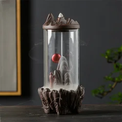 1pc Zen Decor Lucky Feng Shui Windproof Ceramic Backflow Incense Burner Hand Gift Mini Landscape DIY Home Decoration -No Incense