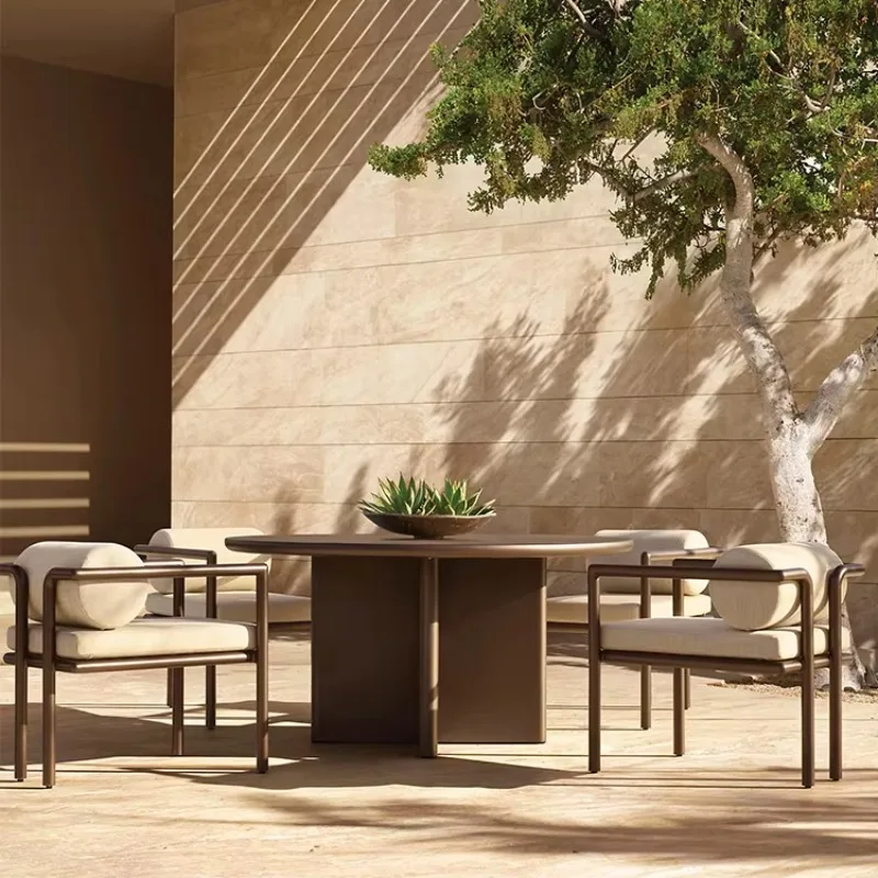 

Designer Style Hotel Villa Patio Furniture Set Garden Round Dining Table Waterproof Aluminum Outdoor Dining Set