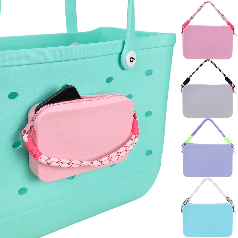 Portable Silicone Phone Stand Storage Case Bag Accessories Holder for Beach Bag with Lanyard Zipper Wallet for Bogg Tote Bag