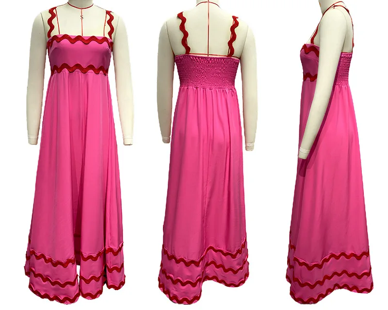 Abito lungo estivo in cotone con stampa con cinturino per spaghetti per donna Abito lungo sexy con scollo a barchetta Boho Beach Holiday Abito estivo casual femminile