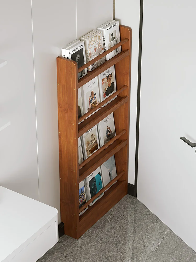 

Ultra thin bookshelf storage rack behind the door, newspaper and brochure reading rack