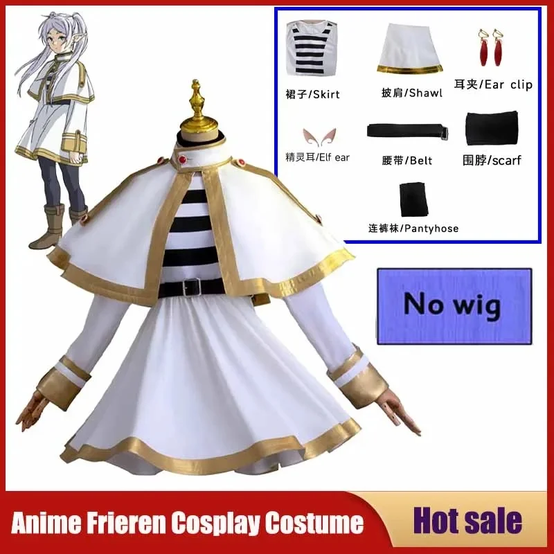 (#^.^#) 2026 New Cosplay Costume Anime Frieren Beyond Journey's End Dress Ears Wig Outfit Fantasy Women Adult Carniv →_→LOOK ME