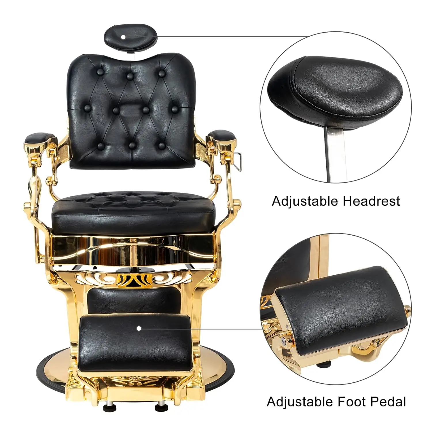 Cadeira de Barbeiro Vintage Reforçada Hidráulica com Apoio de Cabeça, Suporta até 317kg e Rotação 360° °   Rotativo, Personalizado