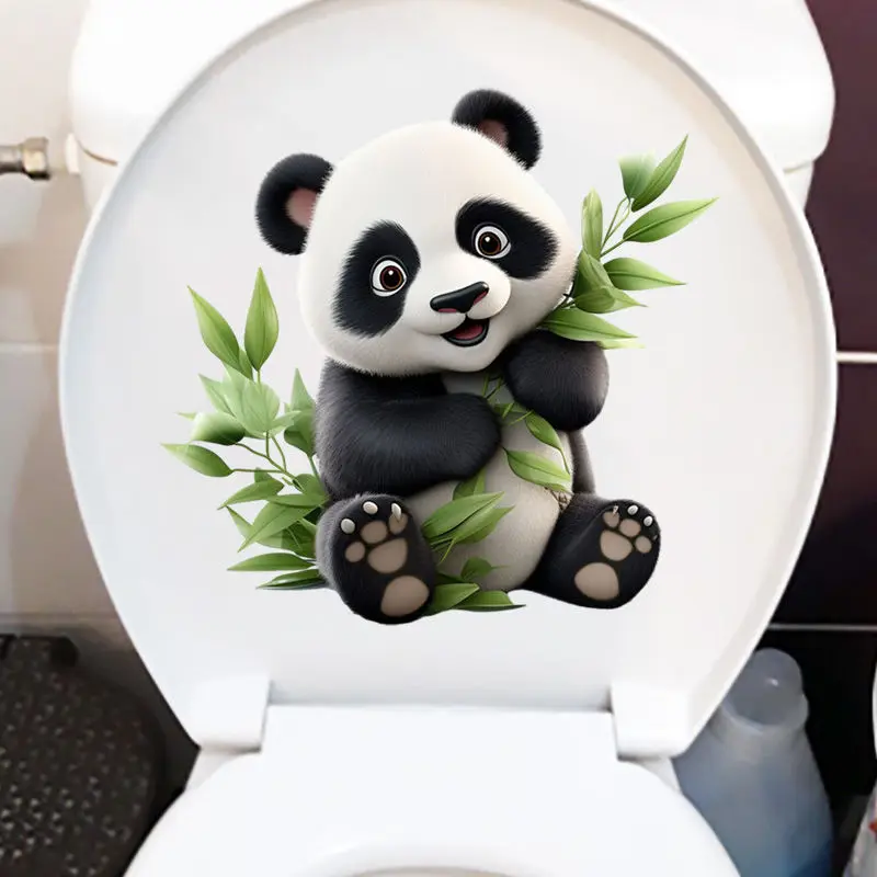MT09 #   لطيف الباندا مقعد المرحاض ملصقات ذاتية اللصق الحيوان ملصقات المرحاض الحمام الديكور ملصق مائي مقاوم للماء #3
