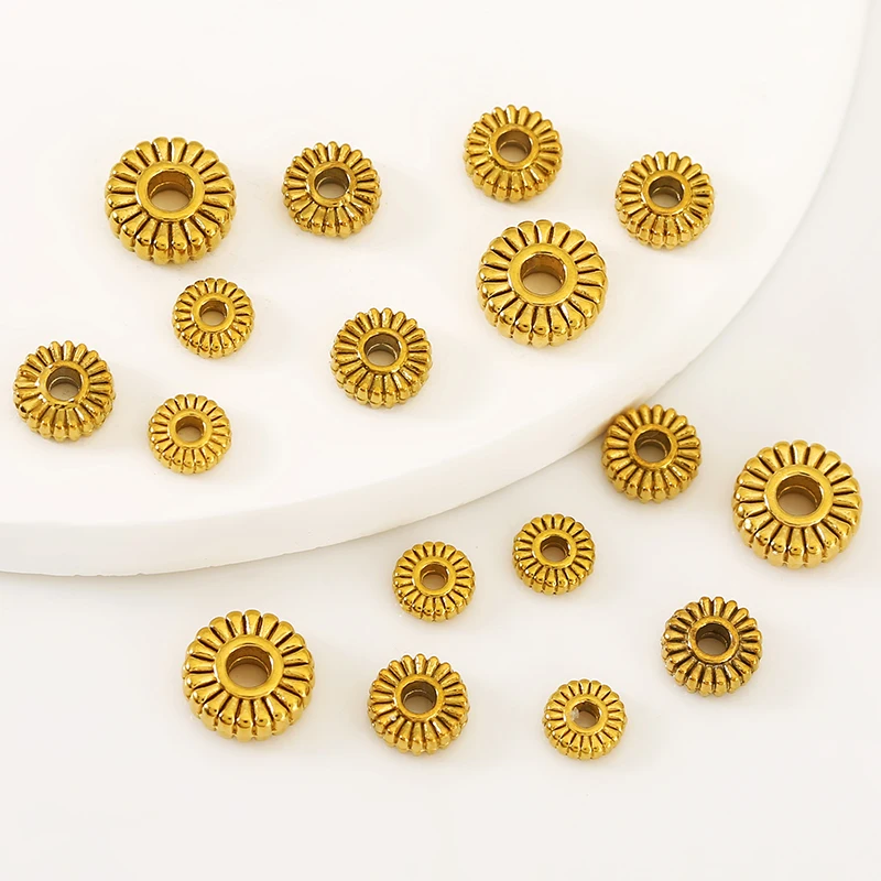 10pcs PVD Stainless Steel Gold Plated Round Wheel Gear Spacer Beads Daisy Flower Loose Bead for DIY Bracelets Making Accessories view 2