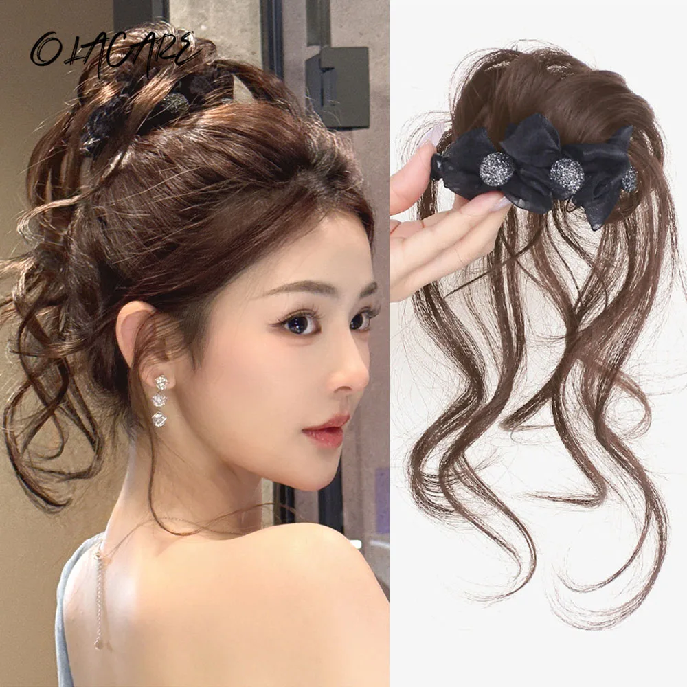 New Synthetic Hair Bun Bow Claw Clip Natural Curly Hair Wig Hair Clip Fluffy Brown Black Bun Head Wig Hair Accessories