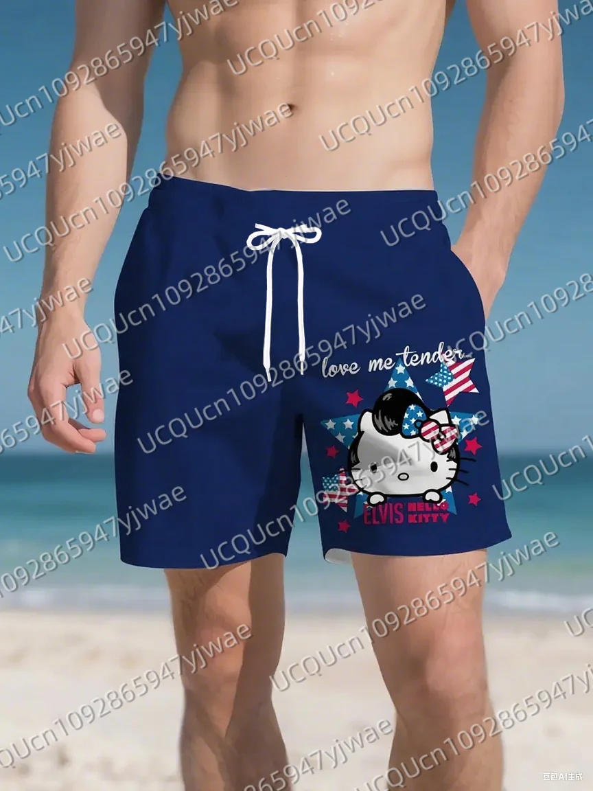 

Мужские пляжные шорты с принтом Hello Kitty, повседневные мужские брюки унисекс для тренажерного зала и фитнеса, летние женские шорты, спортивные пляжные шорты