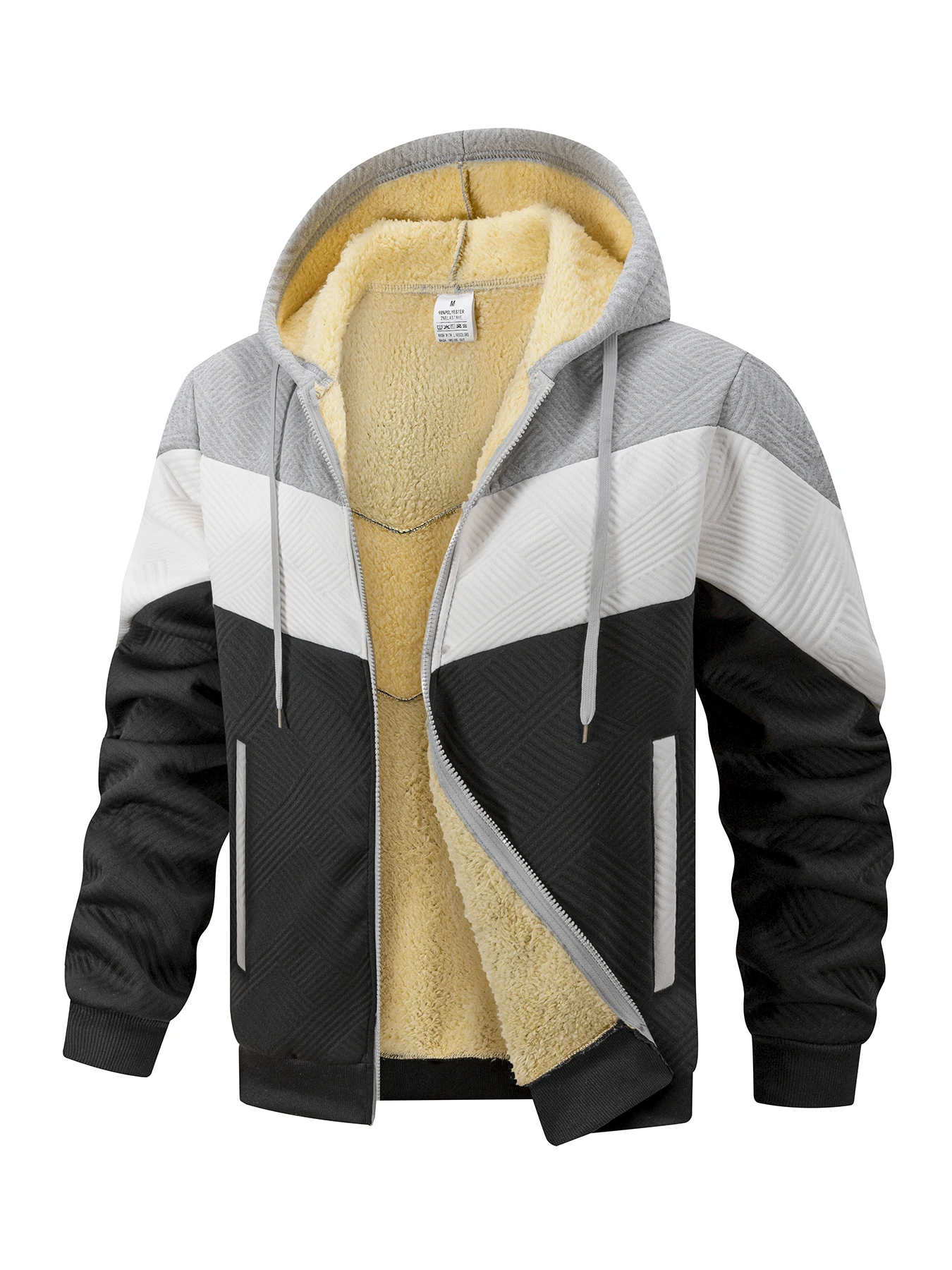 الشتاء الرجال المرقعة هوديي سترة في الهواء الطلق ملابس رياضية كاجوال الشارع أزياء الرجال الصوف الحراري سستة مقنعين البلوز #3