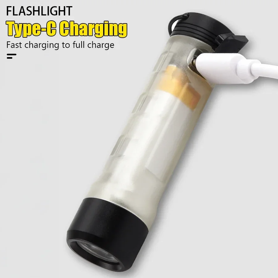 Mini Portable LED Flashlight USB Rechargeable Flashlight with 10 Modes EDC Torch COB Floodlight Camping Fishing Hiking Lantern