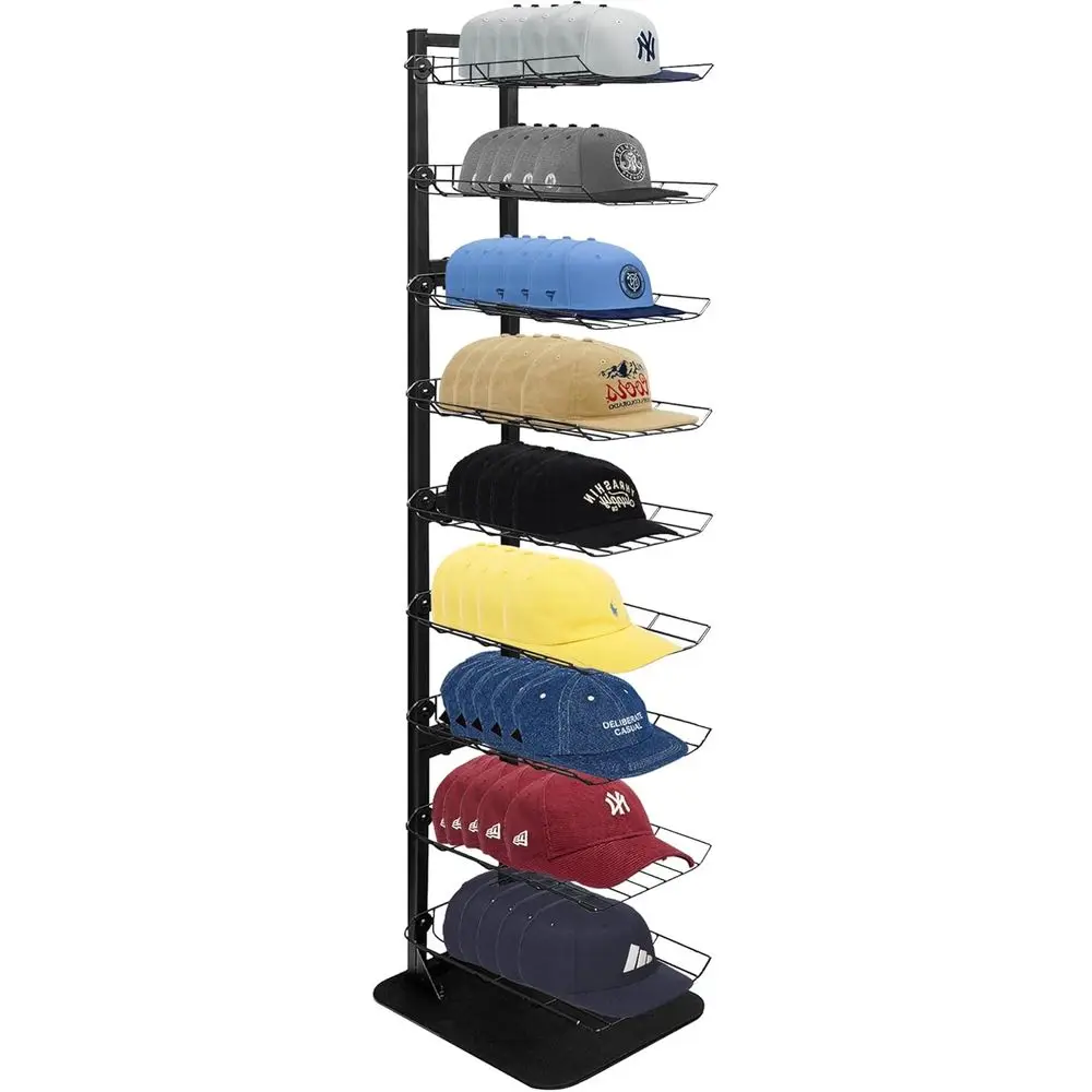 

70-Cap Metal Rack Stand for Multiple Hats, Commercial Retail Display, Black