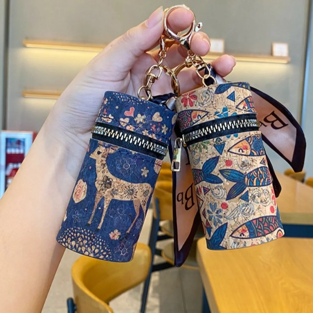 Compact PU Mini Lipstick Bag Vintage Old Money Style Key Bag Light Luxury Portable Printed Coin Purse Universal