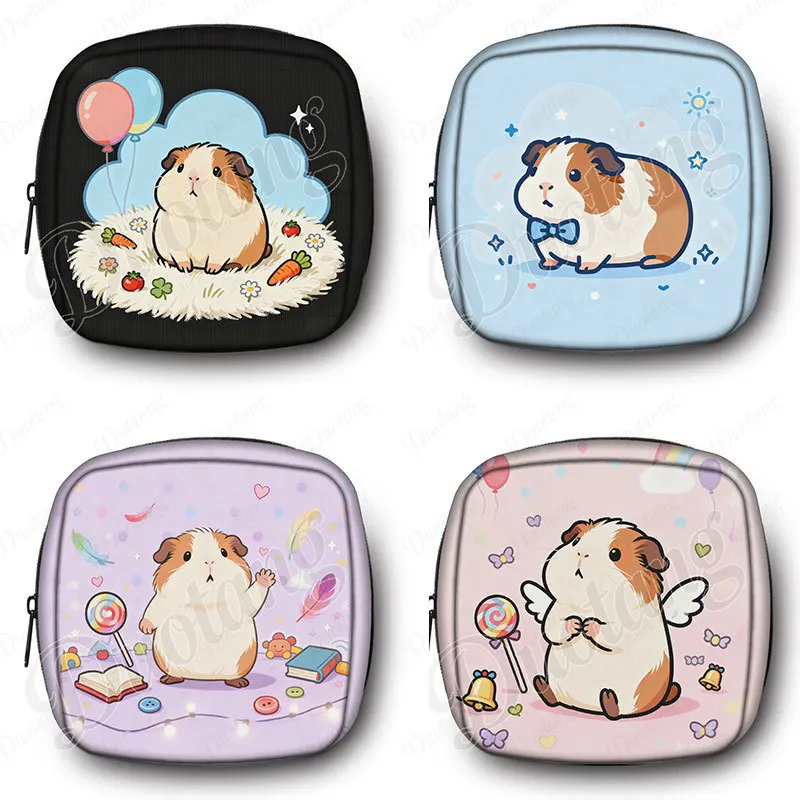 Cartoon Animal Guinea Pig Graphic Pattern Cosmetic Case Kawaii Cavy Women Sanitary Pad Storage Bag Napkin Organizer Makeup Bags