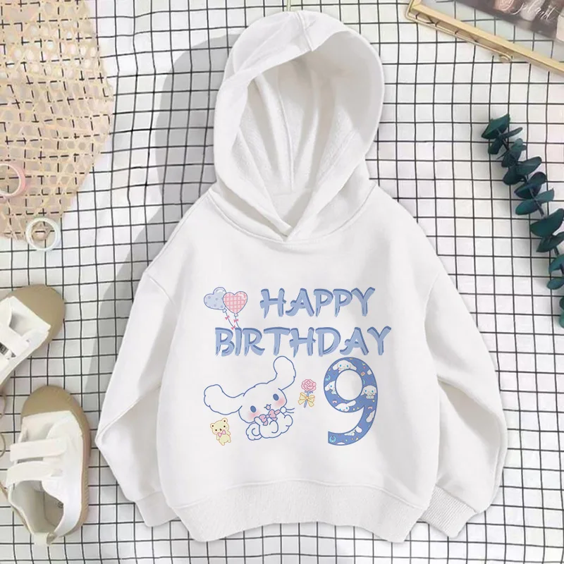 

Cinnamoroll Children Hoodies Girls Clothes Birthday Number 1-14 Sweatshirts Kawaii Pullover Anime Cartoons Boy Kids Casual Tops