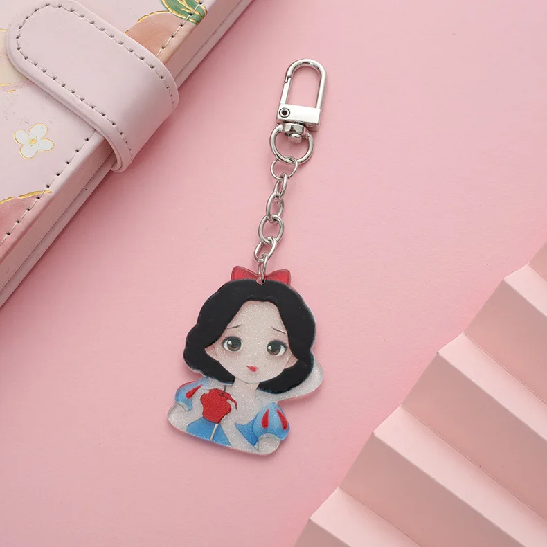 Acrylic Children Princess Elsa Cinderella Snow White Keychain Women Students Fashion Cartoon Car Bag Doll Pendant Key Ring