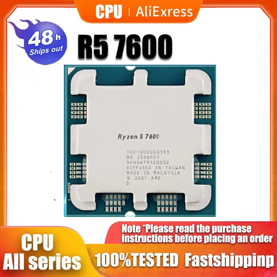 Ryzen 5 7600 R5 7600 3.8 GHz 6-Core 12-Thread CPU Processor 5NM L3=32M 100-000001015 Socket AM5 Tray New but without cooler