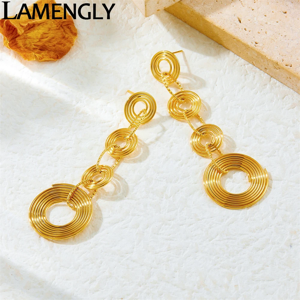 LAMENGLY 316L Stainless Steel Spiral Wrapping Of Lines Pendant Earrings For Women Girl Creative Personalized Eardrop Party Gifts