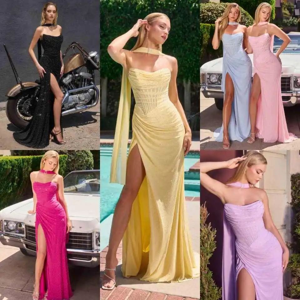 Glossy Mermaid Evening Dress Sexy Long Sleeve Luxury 3D Lace Beaded Folded Sleeveless Formal Occasion Ball Dress Size Customized
