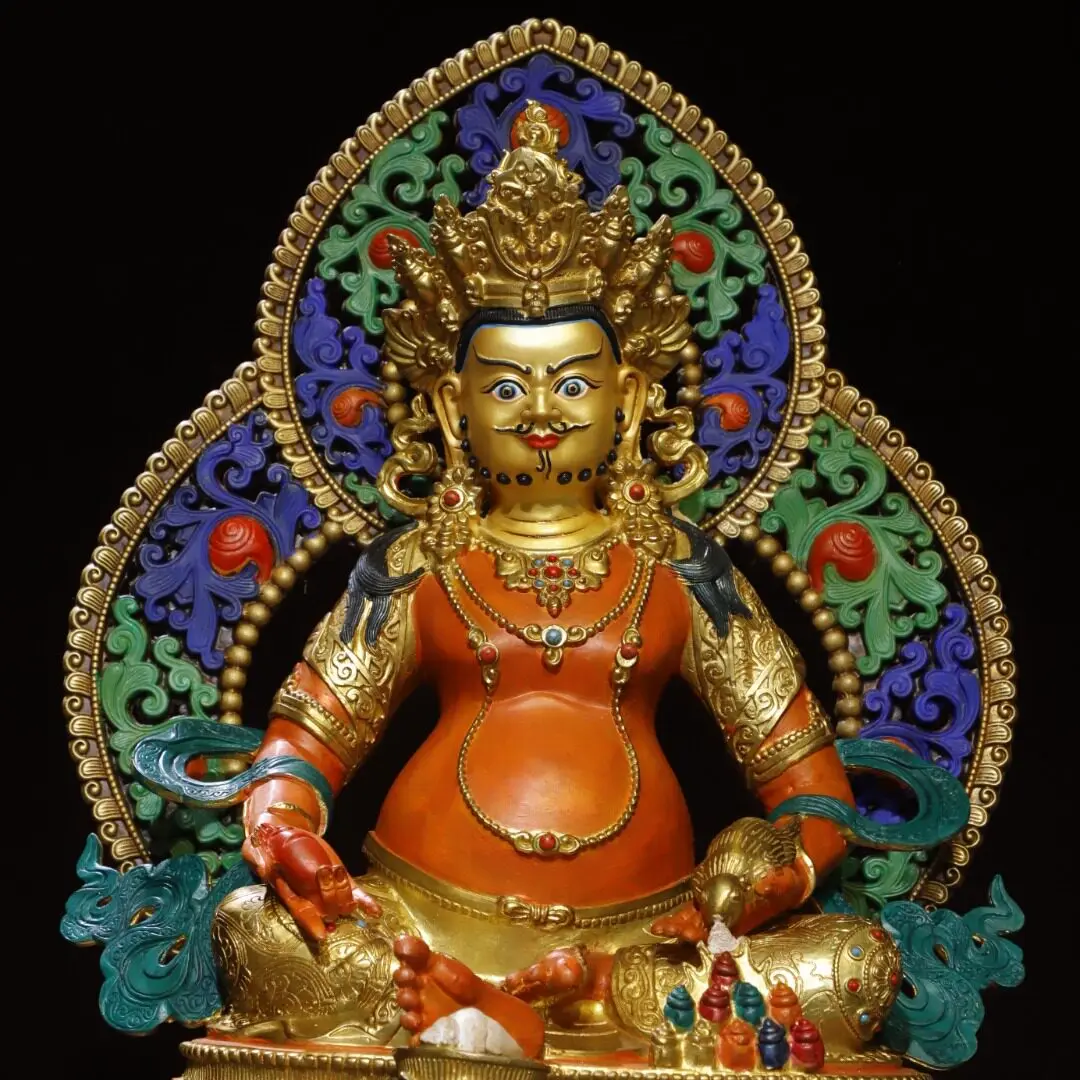 Yellow Jambhala Wealth God Statue Pure Copper Hand-Painted Tibetan Tantric Home Altar Decor Craft