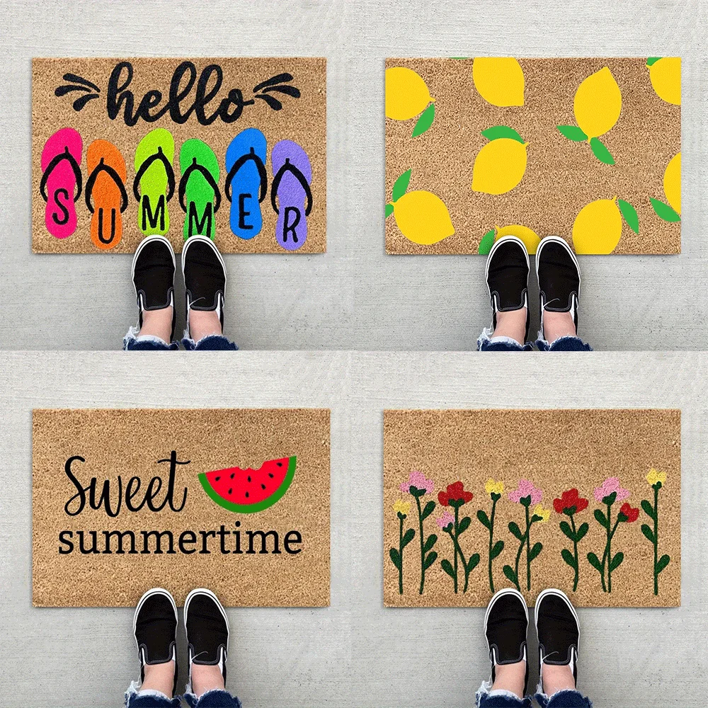 

Summer Door Mat Absorbent Hello Door Mat Non Slip Welcome Door Mat Decorative Low Profile Doormat for Home Entrance