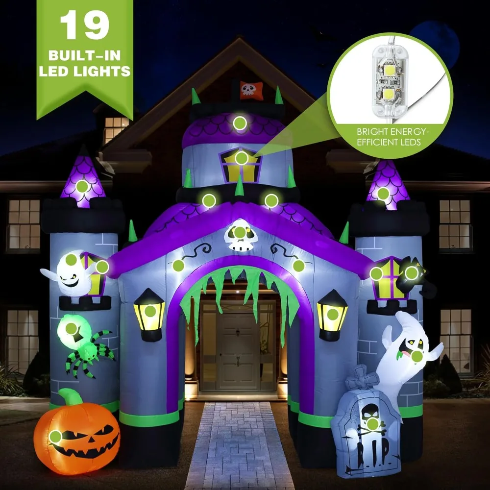 Halloween Inflatables Giant 12.5 FT Haunted House Castle Archway Outdoor Decorations, Large Halloween Arch