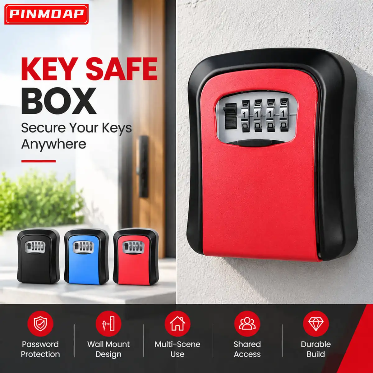 PINMOAP 1PC Outdoor Key Lock Box Combination Safe Wall Mount Storage Case For Spare Keys Home Access Security Box Supplies
