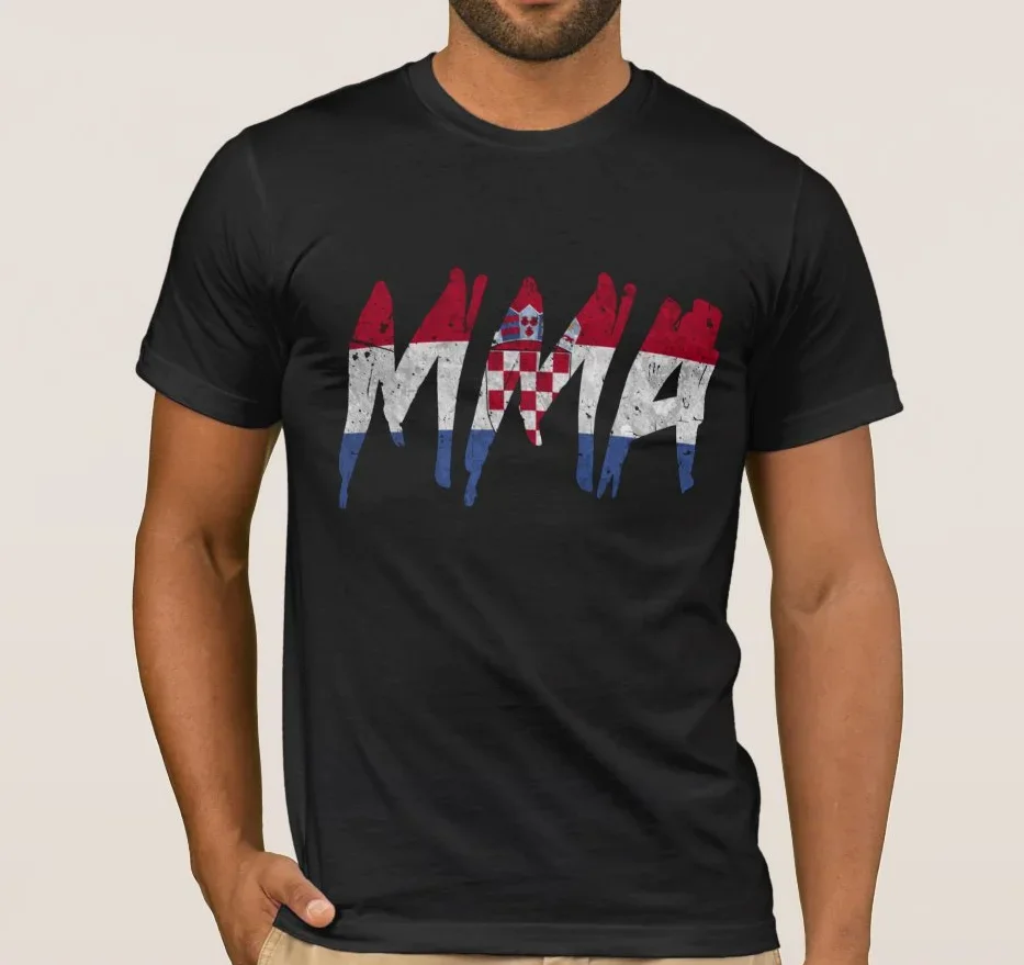 Unique Design Croatian Flag MMA Font Printed T-Shirt. Summer Cotton Short Sleeve O-Neck Mens T Shirt New S-3XL