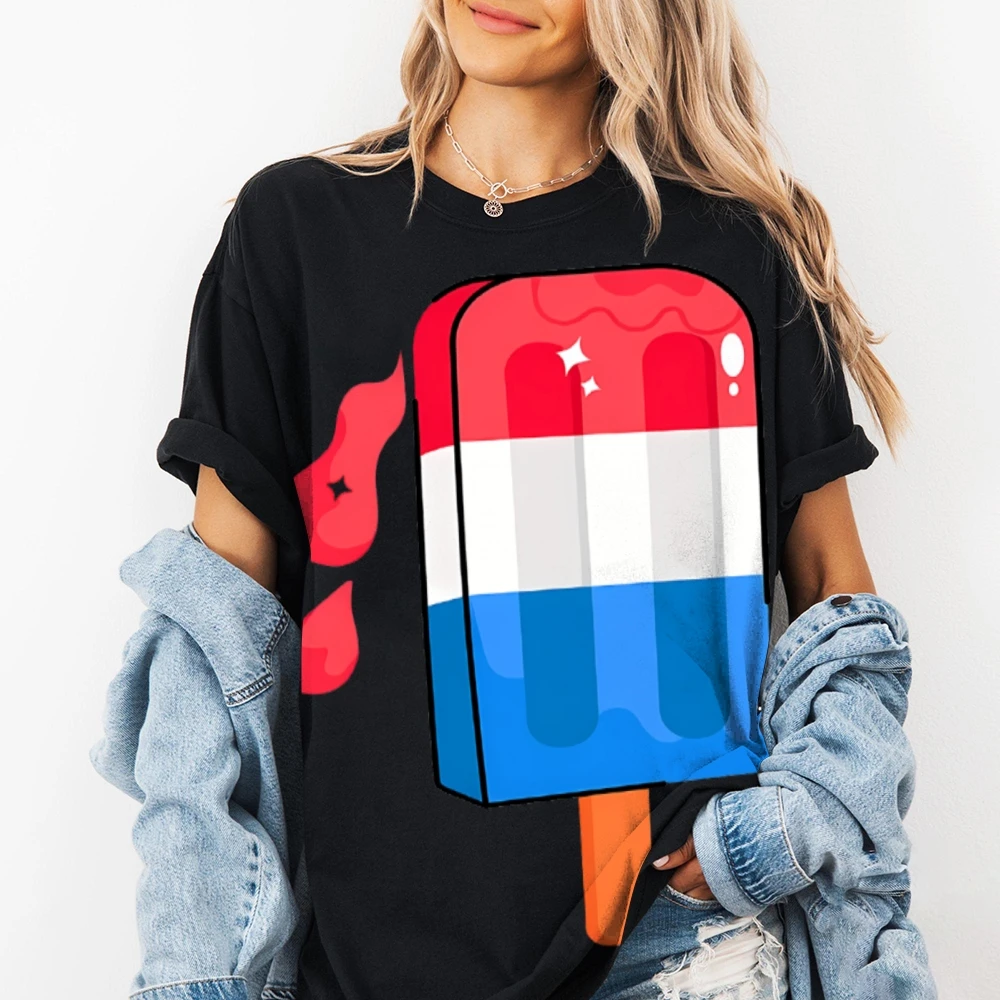 

Refreshing Ice Cream Print Cotton Tee - 100% Pure Comfort Cotton Fabric, Vibrant Summer-Themed Design, Ultra-Soft & Lightweight