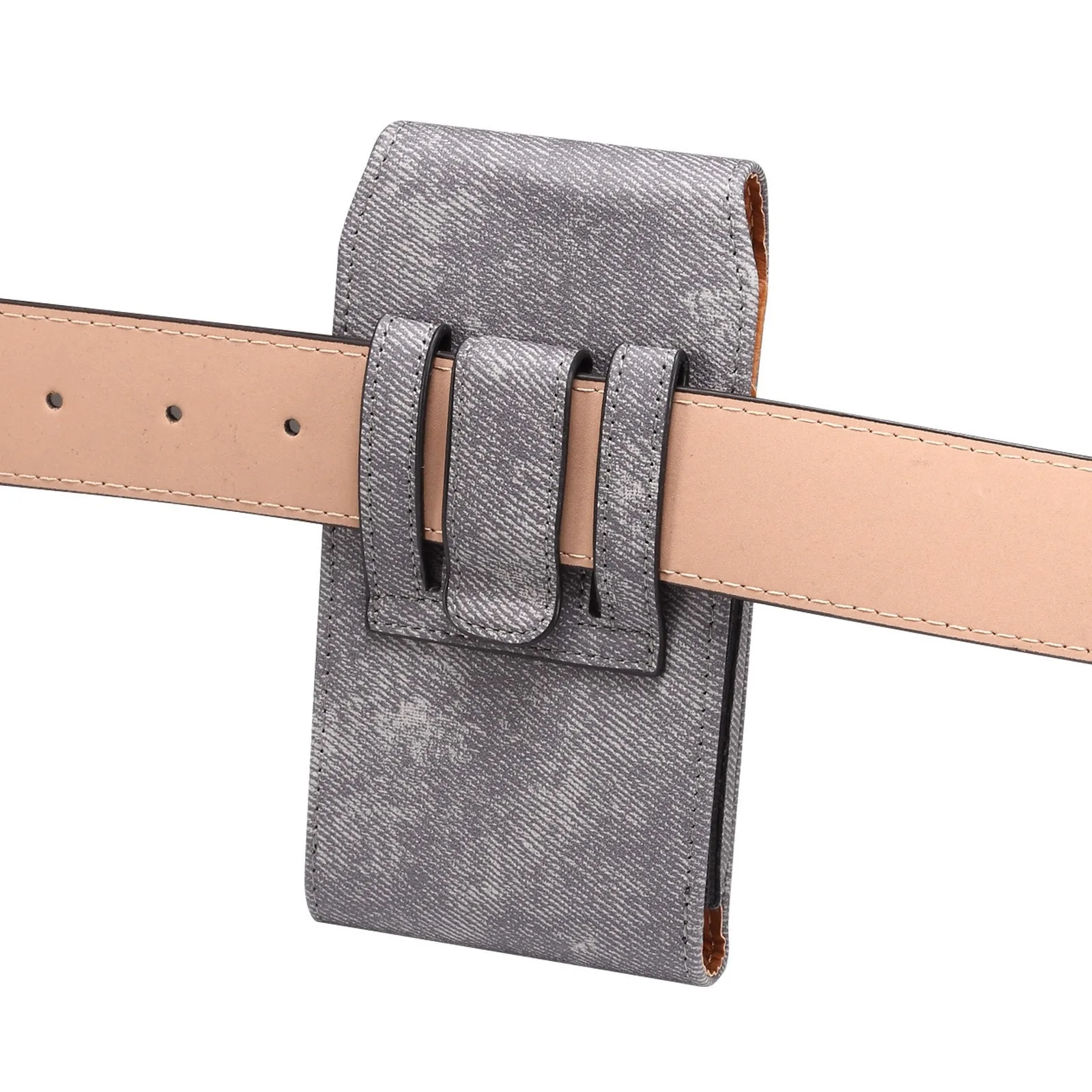 Denim Pattern Mobile Phone Bag Wearing Belt Hanging Fanny Pack Trendy Leather Case Buckle Waist Vertical Card Slot Phone Case