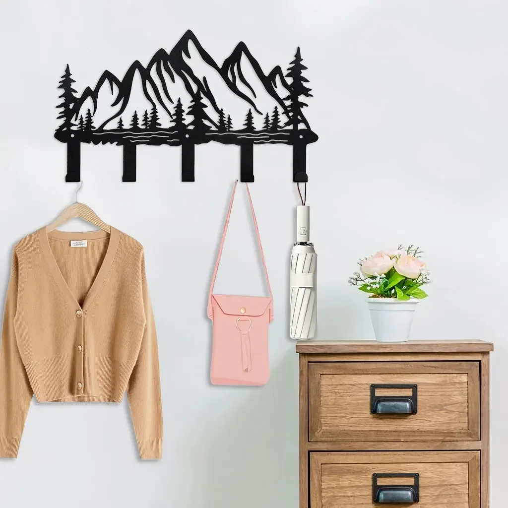 Mountain Hangers and Key Holder-Clothes Hat Rack and Backpack Hanger Decor for Storage Mountain Coat Hooks Wall Art Decor
