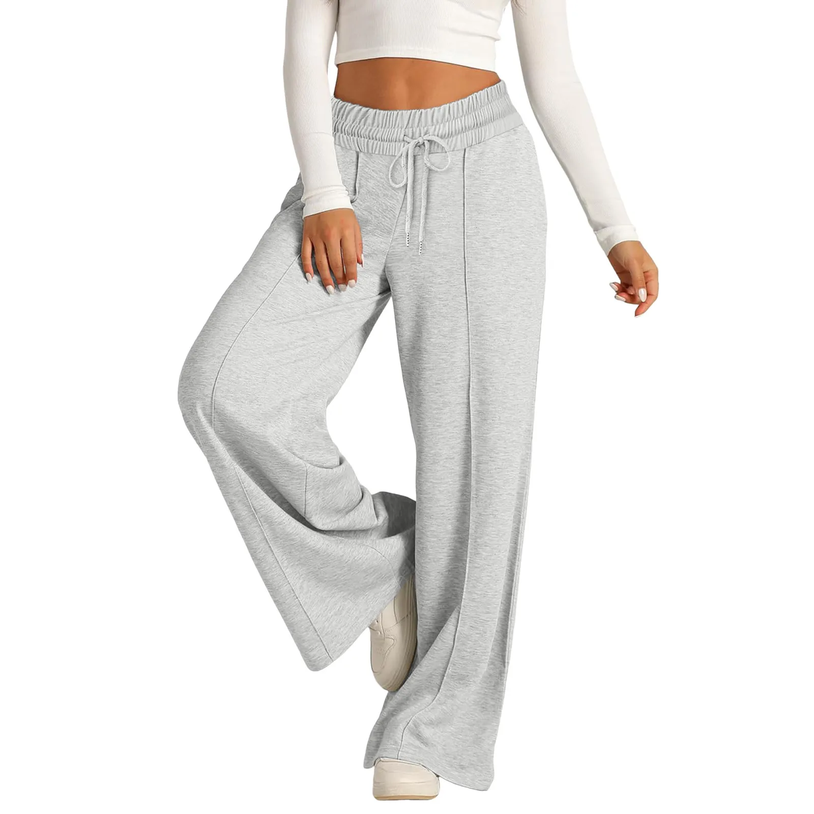 

Women Wide Leg Pants Fleece Lined Sweatpants Straight Bottom Sweatpants Joggers Pants Workout High Waisted Fitness Yoga Trousers