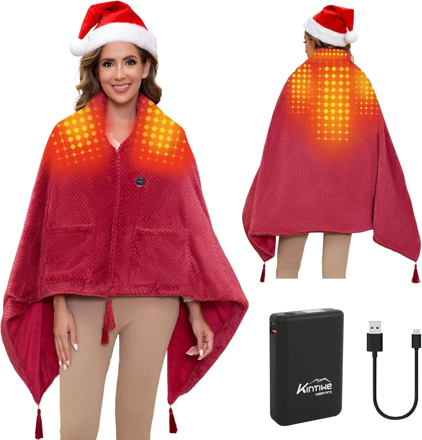 

Cordless Heated Shawl with 4 Heating Zones, 3 Temperature Modes for Neck, Shoulders & Back - Portable Electric Blanket