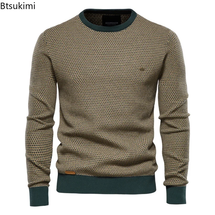 2025 Fashion Spliced Knitted Sweaters for Men Casual Warm O-neck High Quality Pullovers Autumn Winter Fashion Knitwear Tops Male
