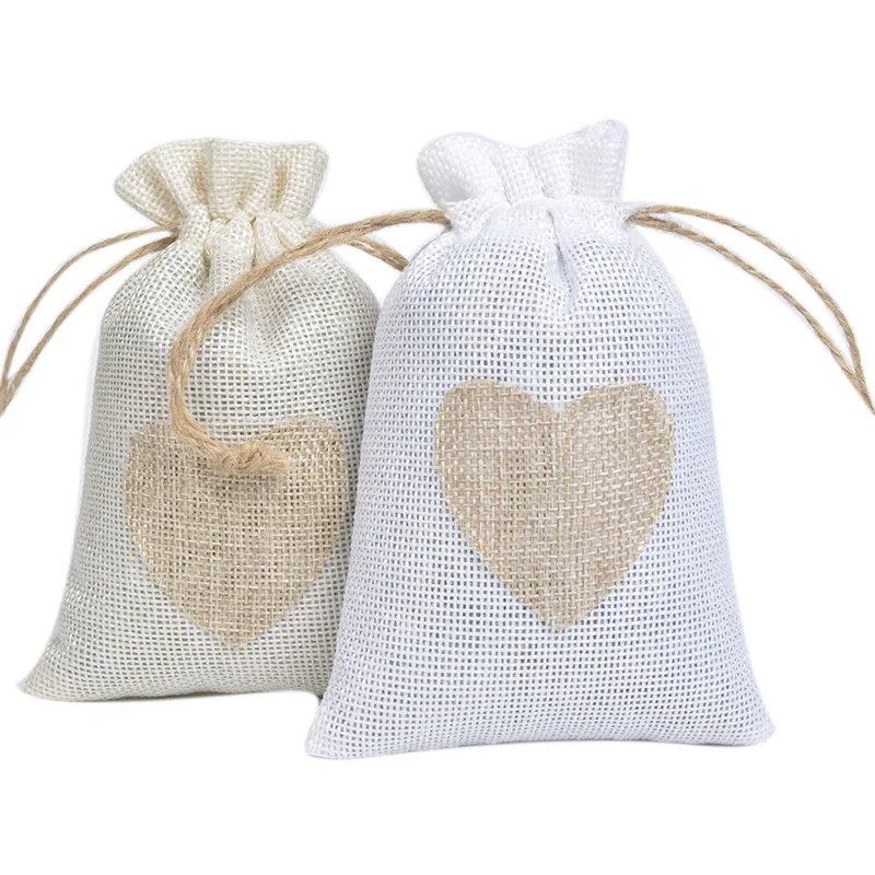 

8x10cm 10x14cm 13x18cm Heart Shape Jute Bags With Drawstring 50Pcs/Lot For Christmas Wedding Party Gift Jewelry Storage Pouch