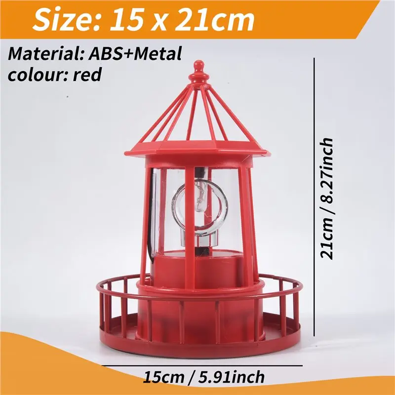 BAAG-LED Solar Powered Lighthouse, 360 Degree Rotating Lamp Courtyard Decoration Waterproof Garden Towers Statue Lights
